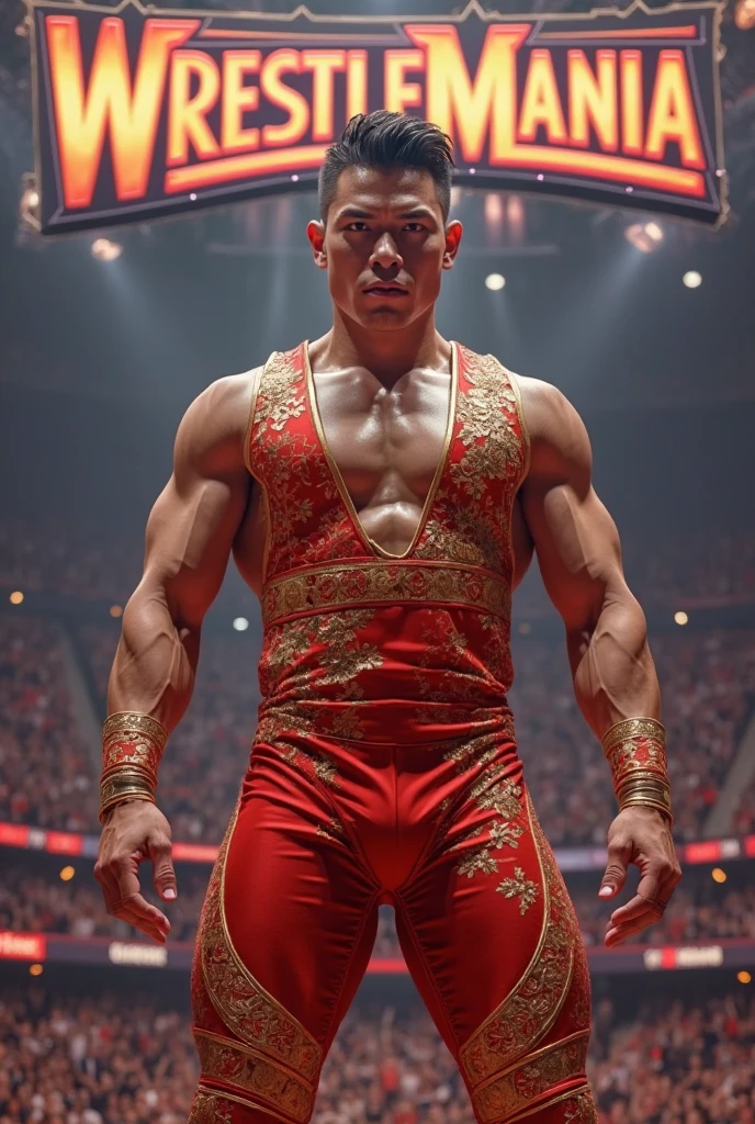 Wrestler with golden mask with dildos