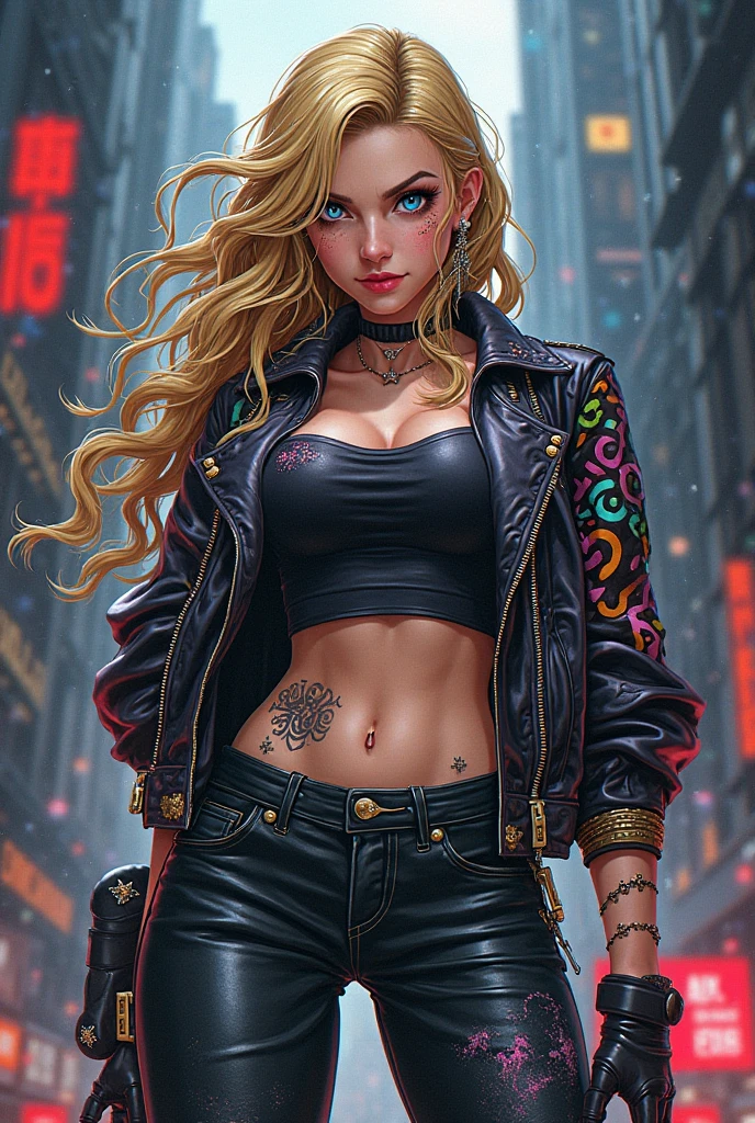 (solo,1girl:1.3)Masterpiece, absurdres,HDR,8k,excited,smirking,best quality,
edgShort&Fishnets,Blonde Nadia with sunglasses and a choker, in shorts and fishnets and a leather jacket , wearing edgShort&Fishnets,
<lora:edgShort&Fishnets:1> <lora:Nadia:0.45>