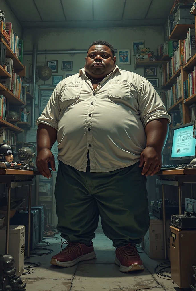 Dark-skinned male nurse, tall and fat dj