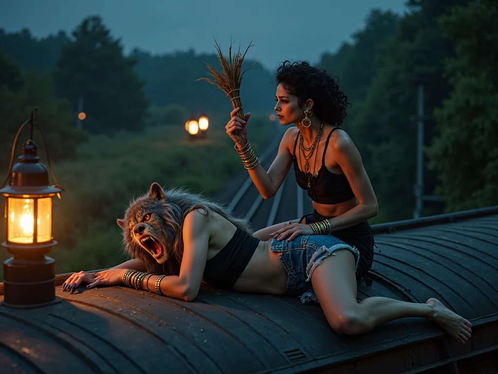 Beautiful biracial latina woman, wet long light blue hair, light blue eyes,large breasts,dress like french marianne,révolution française, Résolution Haute, paris in fire, dust and chaos, torn clothes, crounching for help a kid on the floor to stand up