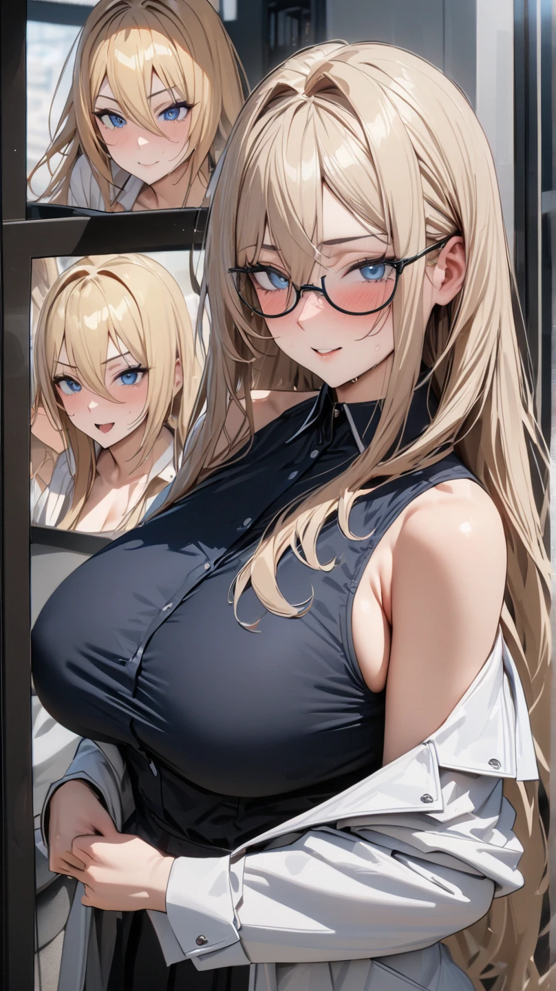 (8k，Super details，best masterpiece，nature，Perfect work of art，perfect female figure)，two women，sister and sister，sisters，Rainbow hair，perfect face，(huge)，Neighbor&#39;s Wife，woman hairstyle，elegant wife，mature and exposed，20 years old，fair skin，messy hair，Perfect sexy body，Wear a fitted and sexy tunic dress，Red lace white bottom strapless short dress，Hot and sexy secretary，wear glasses，Standing in the detailed bathroom，A lot of water was poured on，The whole body is soaked，Want to take off clothes，But happy，Smile，Detail background，necklace，perfect eyes，， T-shaped small size，huge的山雀