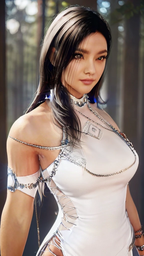 Bird's-eye view,Full body, solo, bangs, bare shoulders, black hair, blunt bangs, (huge stacked breasts), lips, long hair, moles under the mouth, purple eyes, slightly dilated lips, smile, see-through, (wearing bathrobes), Standing in the rainstorm, shame,(water-immersed body: 0.9), (Wet hair),(color-tattoos:1.5), (masterpiece: 1.4), (best quality: 1.4), real-life portrait photography, (shiny skin), looking at the viewer,Center,