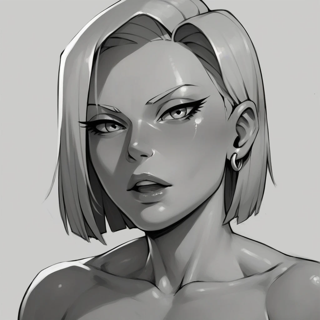 Nude Una chica en una foto policial, bosquejo, en blanco y negro, busty big breasts detailed features, antiguo style, High contrast lighting, ojos expresivos, pelo revuelto. (mejor calidad, high resolution, realista:1.37), antiguo, monocromo, mirada intensa, dramatic lighting, fondo rugoso, textura de papel desgastado, vibraciones retro, ID photo, vista android18 cuerpo completo body complecte nude (big breasts:1.37),