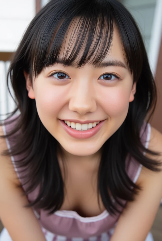 (Surreal Realism), (Awareness-raising), (High resolution), (8k), (Very detailed), (The best Awareness-raisingns), (Beautiful fine details), (highest quality), (Super detailed), (masterpiece), (wallpaper), (Detailed face), (Beautiful smile)、(Beautiful expression)、Side bangs、solo、((Baby Face))、((( junior bra)))、 (((small tits))), (((small breast)))、((Dark blue pleated skirt))(Black knee-high socks:1.2)、Slender body、Seductive Pose:1.4、Looking into the camera、School classroom