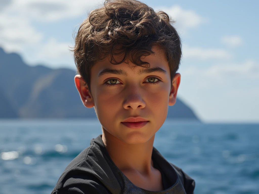 A 14 year old boy, hermoso, facciones finas, rasgos lindos, rasgos europeos, piel blanca, ojos azules, light brown hair, mirada triste y pensativa, pecho agradable desnudo y definido, toples, piernas fuertes musculosas desnudas, masculino