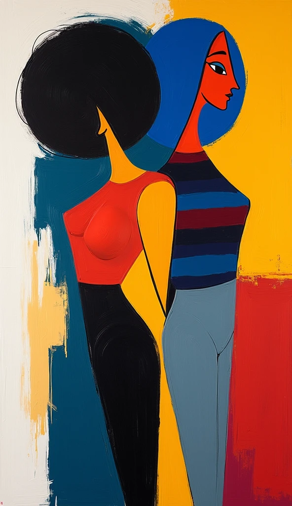 rough and crude oil painting basquiat thick brush texture on wood bright colors orange and blue, confident and bold beautiful woman in bathing suit, delicate body contour