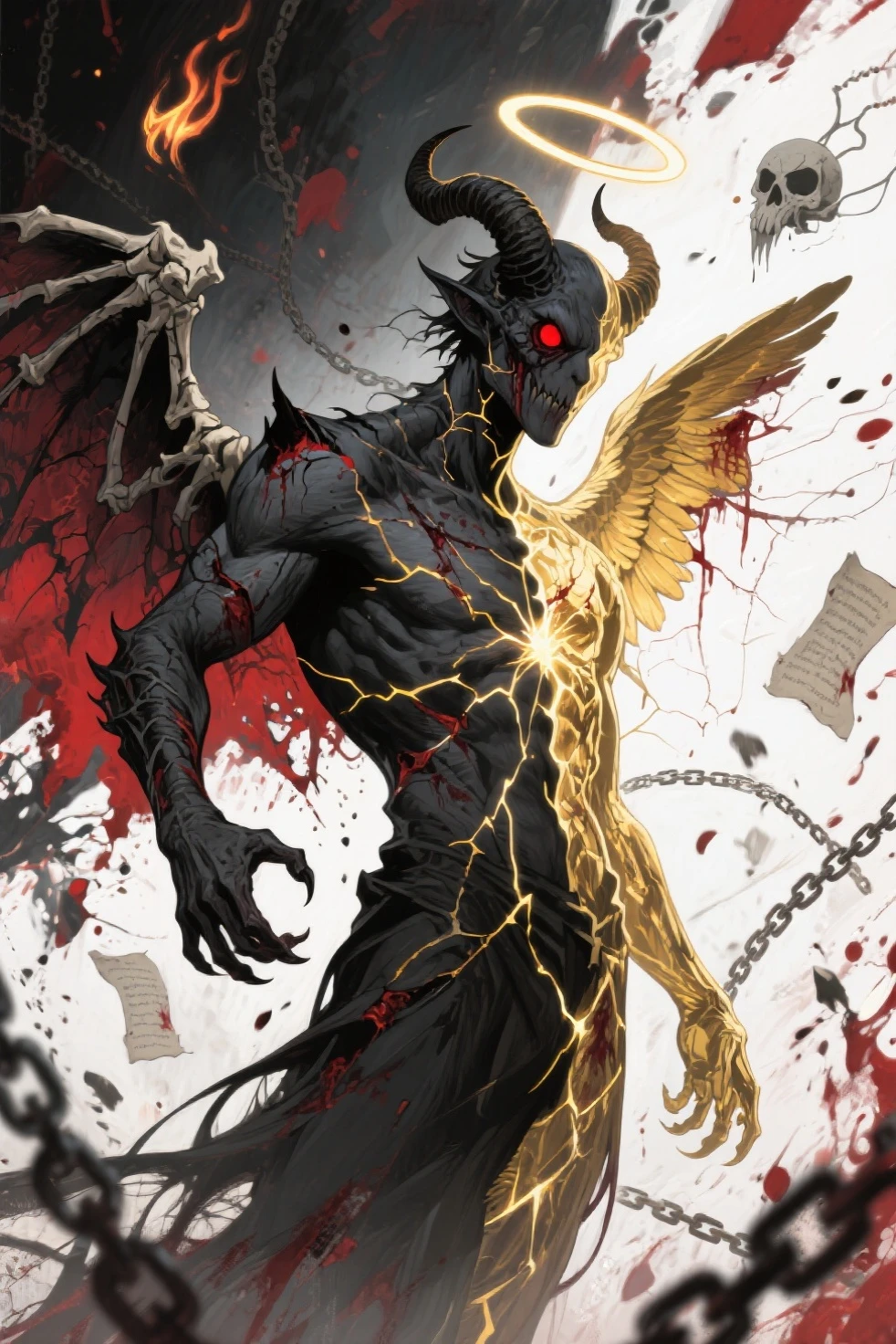 "Demonstrate the demon Pazuzu in a full-body pose, looking straight ahead, with a high level of realism (120k), and highlight his demonic appearance. [en]"