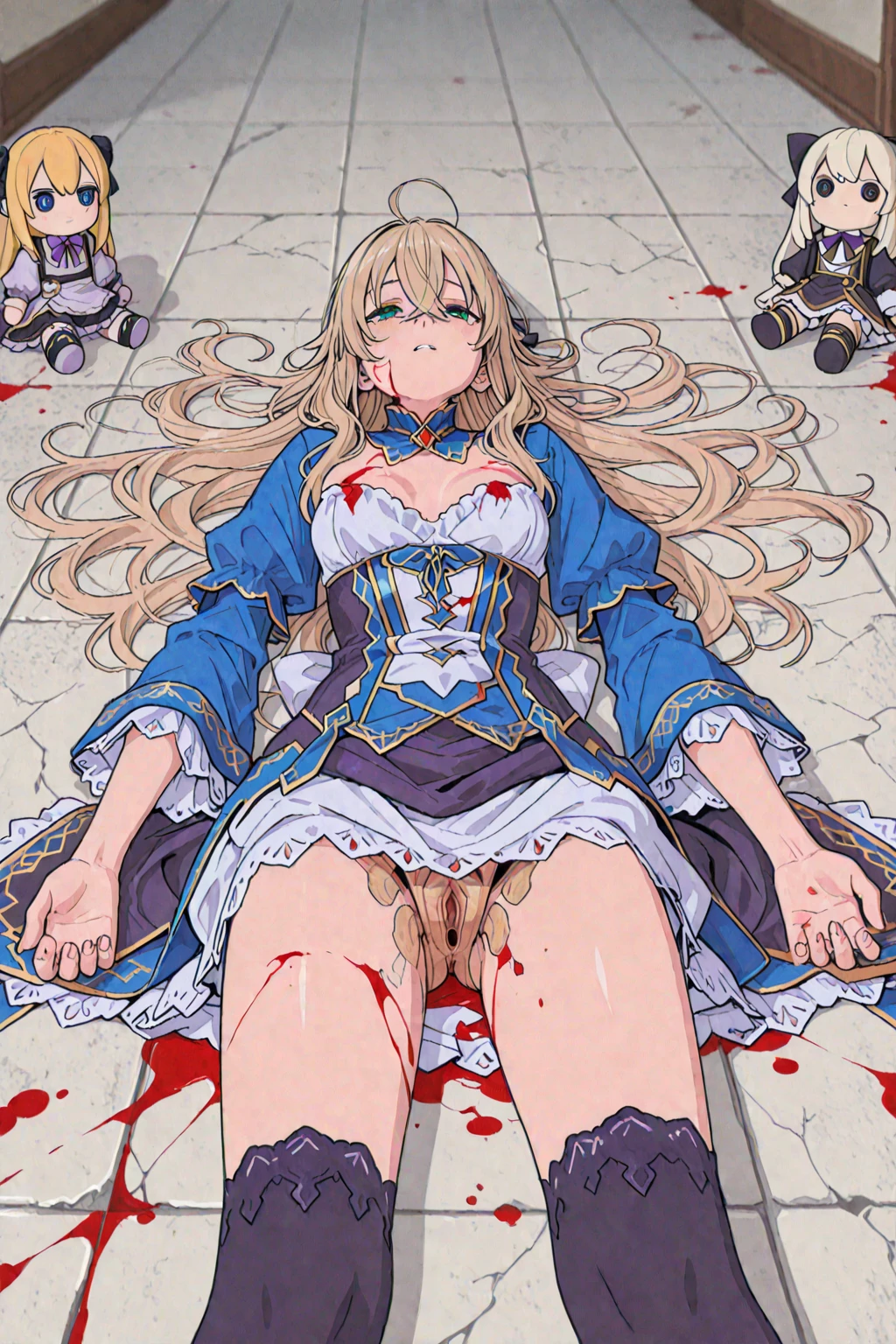 (score_9,score_8_up,score_7_up,),(Sword Maiden:1.2),Sword Maiden gi,,milf,blond hair,long hair,,mature female,1girl,big breasts,nude,, in stockings, large breasts,,,bondage, shibari, lying on back, black background,blindfold,solo,smile, blush,1boy,white-skinned male,pov,,vaginal, big penis, testicles, ,red ropes, sex from behind,cross-section view,wet, steaming body,horse penis
