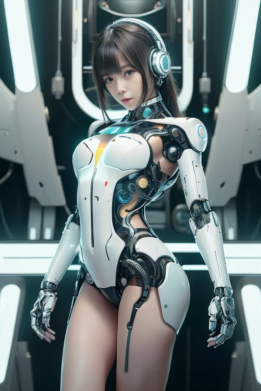 (realistic:1.4), (Raw photo)table top, highest quality, very detailed, (realistic:1.4), (8K, 4k, highest quality, High resolution, 超High resolution:1.1), 8K portrait,1 girl, Japanese アンdroid gid,Plump , announcer,Control panel,アンdroid,droid,mechanical hand, ,robot arms and legs, black hair,Machine body,dull bangs,white robot parts,perfect robot woman,charging spot,long tube,A thick cable was connected to his neck...,ceramic body ,Machine body, mechanical ear covers,アンdroid,robot humanoid,a little chubby,panties,full eyes,perfect machine body,white robot body,laboratory of the future,アンdroid factory,mechanical ear covers,white and light blue uniform,aqua accent costume,