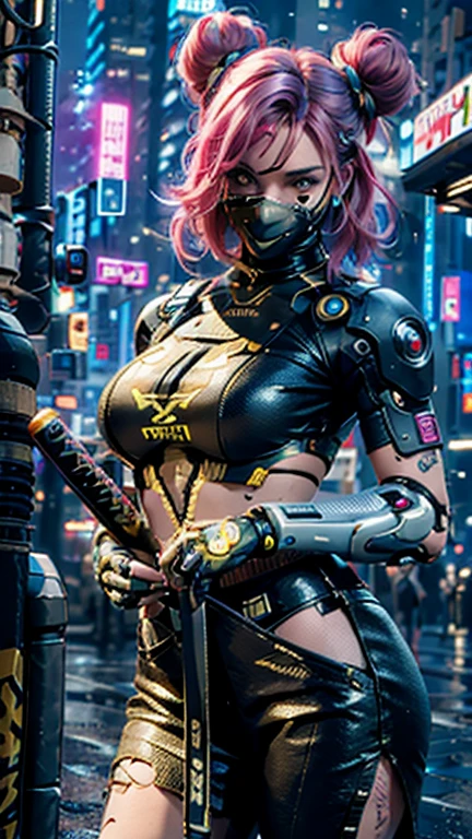 color photo of a cyberpunk illustration of a woman emerging from a tunnel into a forest. The city skyline is seen in the background, and the sky is sunny. The environment is filled with a mix of natural and technological elements. The mood is futuristic and adventurous. The digital art is created using a Wacom Cintiq Pro and Adobe Photoshop. The camera settings include a high contrast and saturation to create a cyberpunk look. Directors: Ridley Scott, Denis Villeneuve. Cinematographers: Roger Deakins, Hoyte van Hoytema. Photographers: Tim Walker, Annie Leibovitz. Fashion Designers: Alexander McQueen, Gareth Pugh, Iris van Herpen. —c 10 —ar 2:3