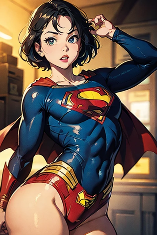 (extremely detailed CG unity 4k wallpaper),(masterpiece),(best quality),(ultra-detailed),(best illustration),(best shadow),(absurdres),(detailed background), CFemboy, Detailed face, Detailed hair, cute Femboy Superman Smiling and flying above the city, Red cape, short black hair, blue eyes, bulge, Cute, Superman costume, Thick thighs, Big ass, Fully covered, Black Eyeshadow, Red lipstick,