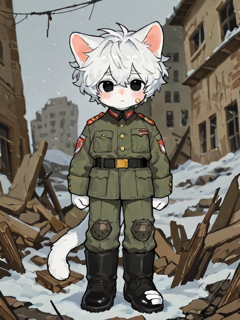 masterpiece,best quality,manul,manulcat, pallascat, tusun,soviet army uniform,solo,1girl,furry, kemono friends, battlefield, war zone,panic,world war i, <hypernet:furry_kemono:1>