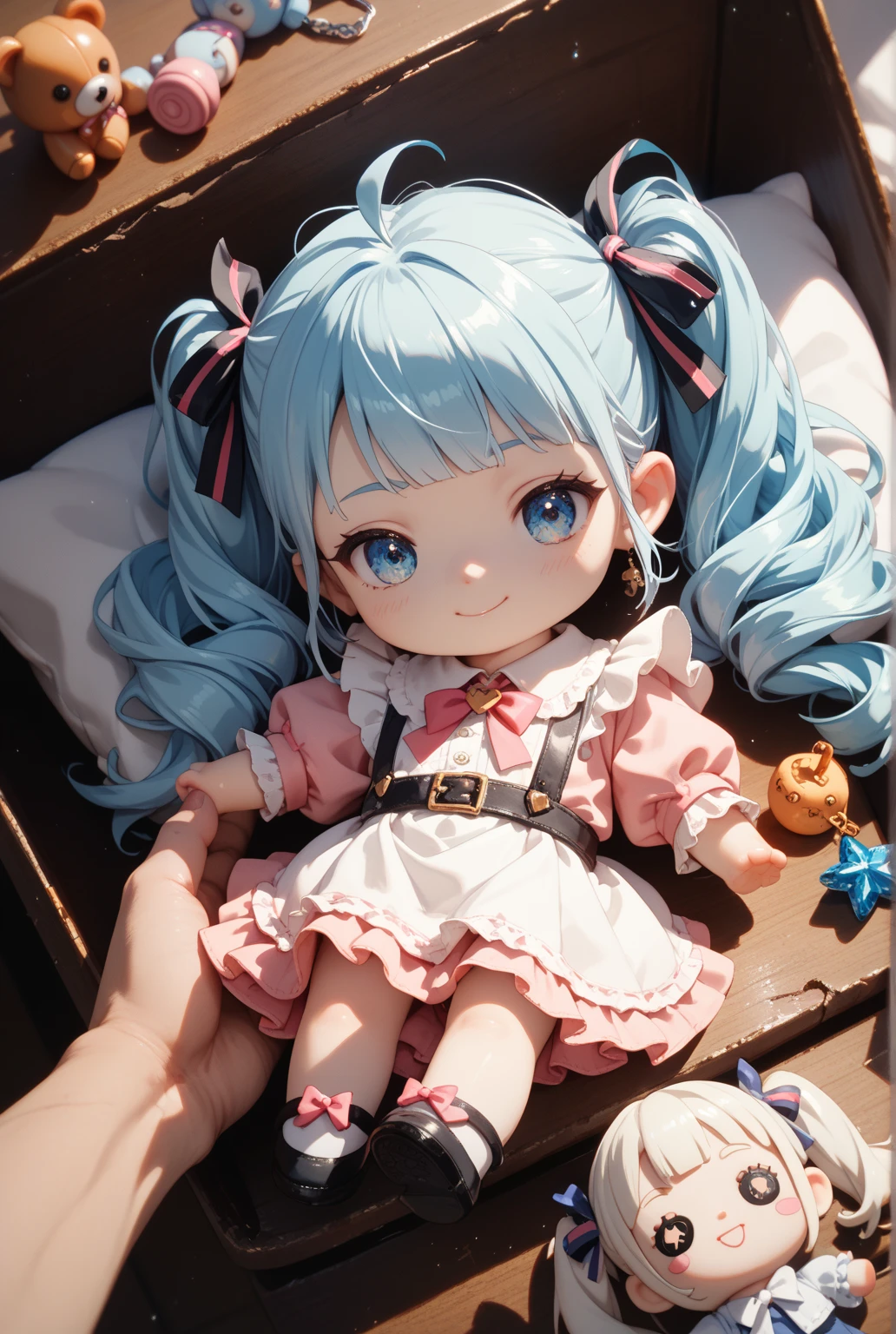 Pop Mart Blind Box IP、Close up of lots of cute knight dolls、Young One Angel Style、Wear longer, Dress fluently、Lop style、Poseline doll、omatsuri、Little people々々々。Little people々々々、unreal enginee 5、Light 3D/C4D production: 8K HD quality/illuminating/Ultra-fine lens description 1.5、flawless、Chibi Background/Cinematic。