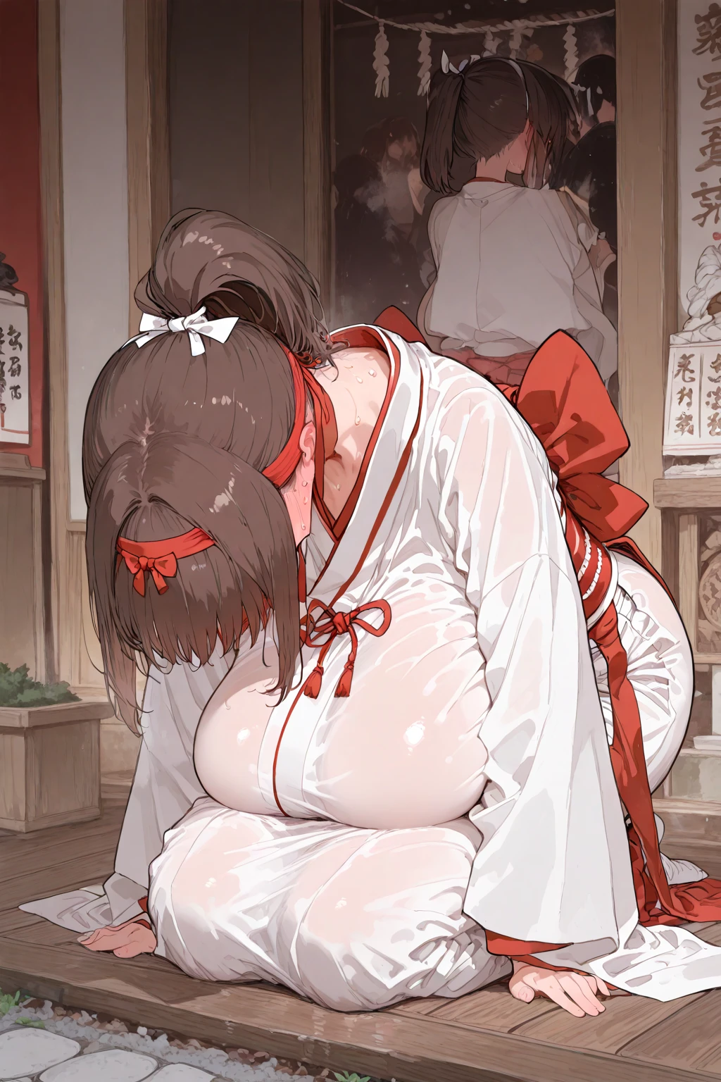 (((side view))) Photo of a mature malay female with saggy breasts (((doggy sex ))) inside (girl's bedroom), 40yo, busty body, tall body, (tanned skin), dimples, light, detailed face, ((embarassed face, open mouth, tongue out, panting)), (((bending over))), (((big breast, perfect breast, natural breast, G cup))), (((short hijab ,floral house dress))), (penis inside vagina)