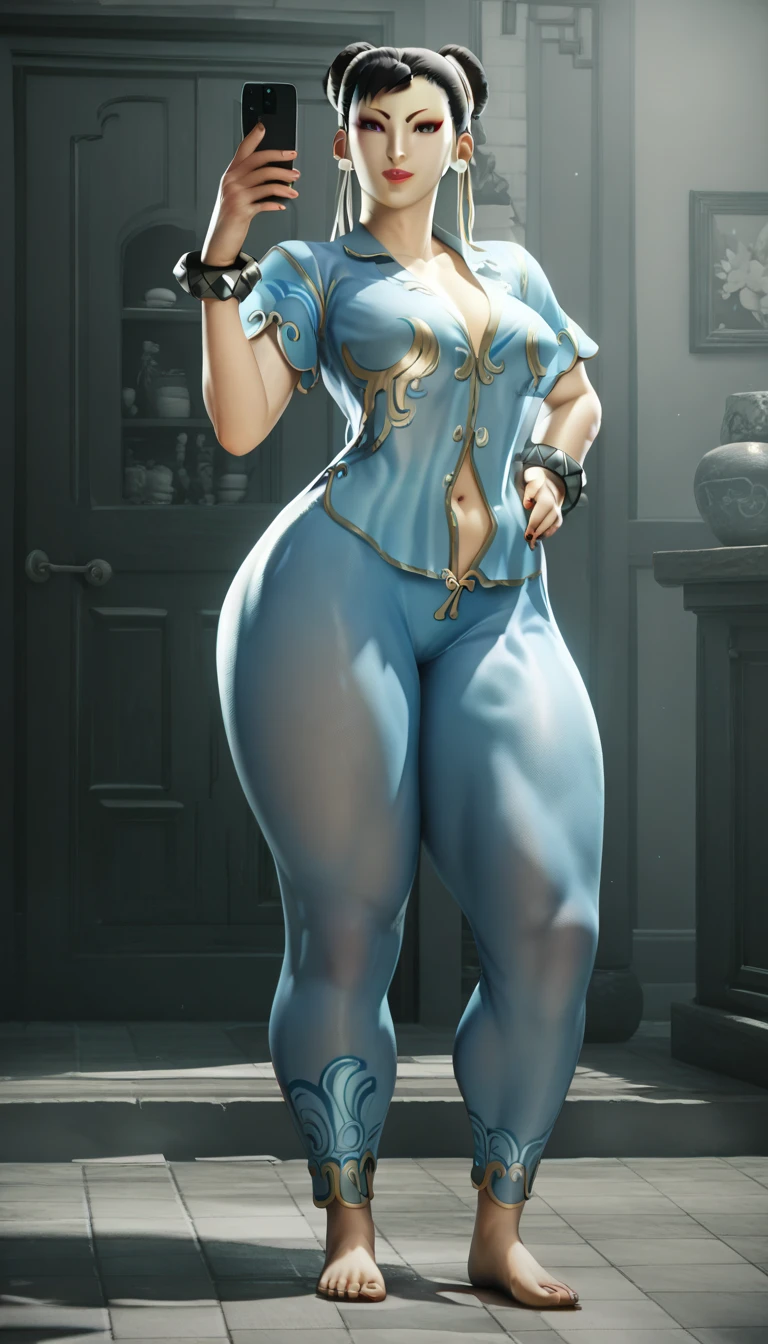 1 full length girl standing, good ass, maid of honor, Hairstyle with a white braid, for white, blind, perfect lighting, muscular, Thighs, mature woman, mummy, belly button, ABS, look at the viewer (Masterpiece, high quality: 1.1) SMILE, extremely huge breasts, maternal, Porcelain skin, extra long hair, shiny skin, good face, oni horns