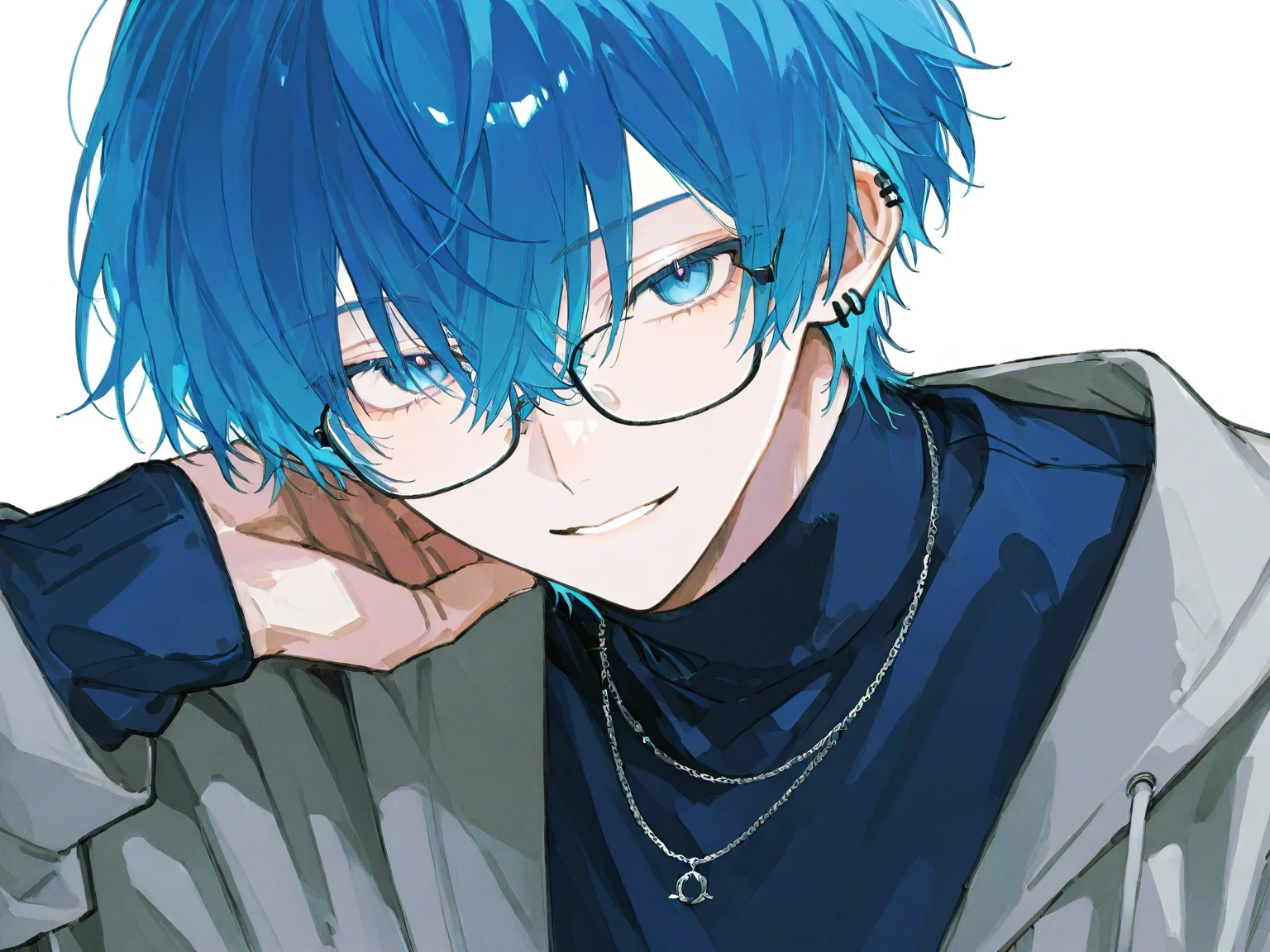 Young man riding blue , glasses
