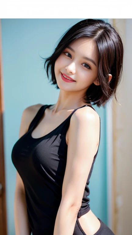 8K, Ultra-high resolution, Highest quality, masterpiece, 三分割法によるphotograph,Surreal, photograph, 1 Girl, (16 years old:1.3), pretty girl, Cute face, Beautiful eyes in every detail, 細かくdetailedに,masterpiece,, One Girl:1.2, Japan Female Announcer,whole body,sports gym,Bra Top,Skinny Shorts,Tight fit,A towel around his neck,Sweat is dripping from my chest,Refreshing sweat,Full of sex appeal,Attractive thighs, Sensual,A carefree smile,Heal the heart,Black Hair,Short Bob,Looking at the audience、beauty,Long neck、Laugh a little、Please close your mouth and laugh、(((Ideal body type))),A cup small breasts :2,、Portraiture:2、Perfect Anatomy、鮮明なdetailed、detailed、Surreal、Light and shadow,Strong light