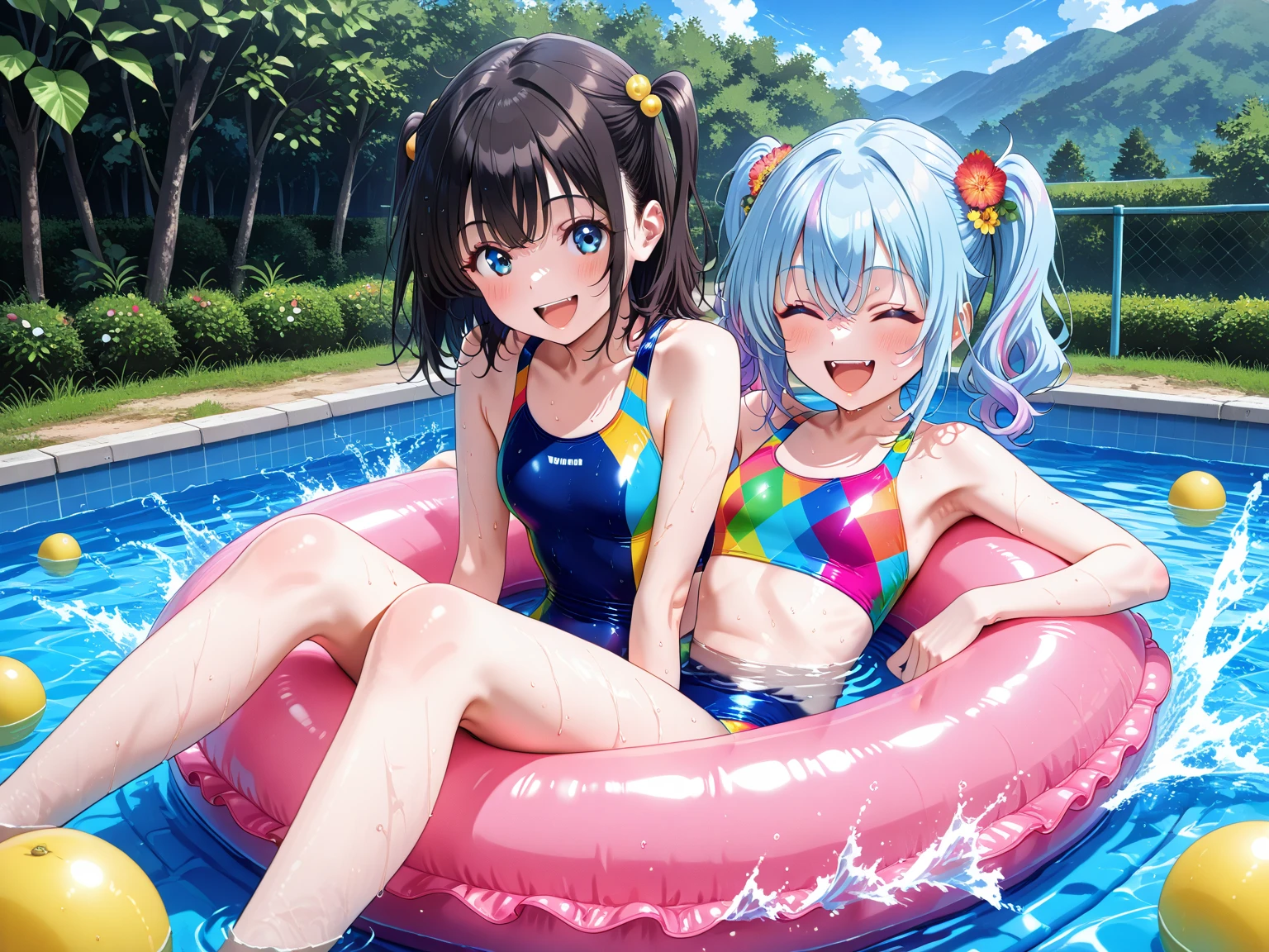 Highest quality、High resolution、Detailed Background、(Beautiful face in every detail:1.4)、Anatomically correct、(Normal number of fingers:1.2)、Detailed eyes、Teenage beauty、Highly detailed face、(Huge breasts:1.2)、Perfect body line、Light color hair、Bobcut、ponytail、cute hairstyle、well-groomed eyebrows、cute gesture、Natural beauty、Enjoy in nature、
(Two beautiful girls enjoying snorkeling and diving:1.5)、
Clear blue sky and sea、The girls floating there、Free and adventurous in the sea、They seem to enjoy themselves while cherishing their friendships.、The dance of blue sea and light、The sky reflected on the blue sea、In the clear water、
Put on your diving gear and dive into the ocean、What unfolds before my eyeysterious underwater world、Fish swimming on the coral reef、It's like a different world、Move your body slowly、Enjoy the view、Enjoy snorkeling with friends while holding hands、Explore the blue ocean while being rocked by the waves、Occasionally popping out to take a breath and showing a happy smile、
Immerse yourself in the freedom and bliss of the ocean、The sunlight shines on the sea、The underwater world is mysterious、
Enjoy a fulfilling time while feeling the pleasant sea breeze、Enjoy the underwater world with your friends、cute