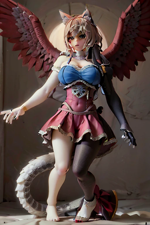 honkai impact, herrscher of thunder, very long hair, full body, pink hair, Sakura petals, Sakura long hair, great long horn, big demon wings, long tail, big tail, great tail