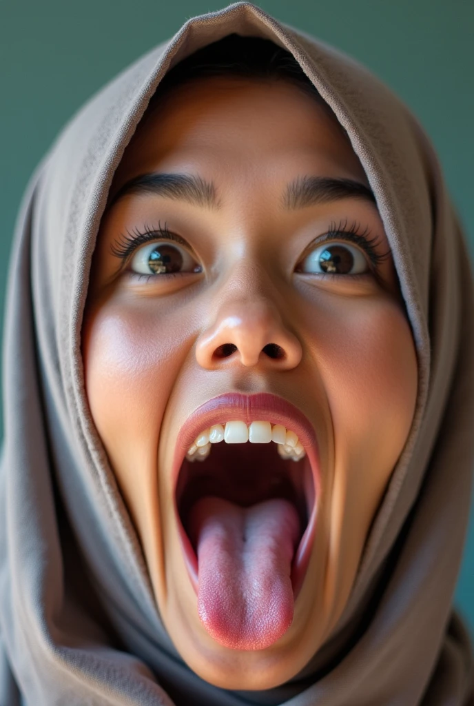 Make women beautiful using hijab, sticking out a tongue full of sperm