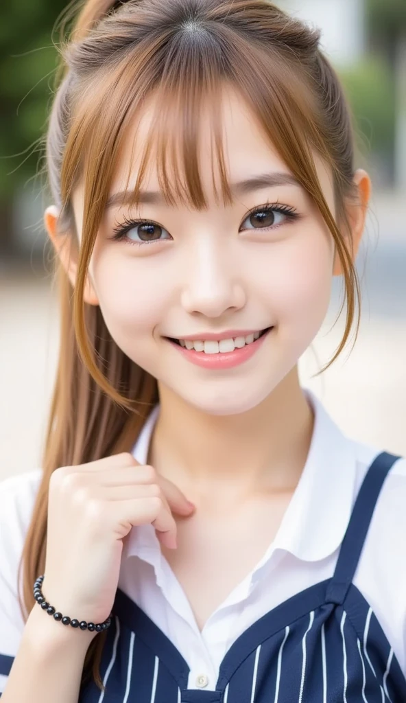 Highest quality, shape, Very detailed, finely, High resolution, 8k wallpaper, mini skirt,Face close-up ,Mouth open,one piece, Blonde,Sexy look,Natural color lip, Random sexy poses,smile,Beautiful teeth,20-year-old girl,Random background