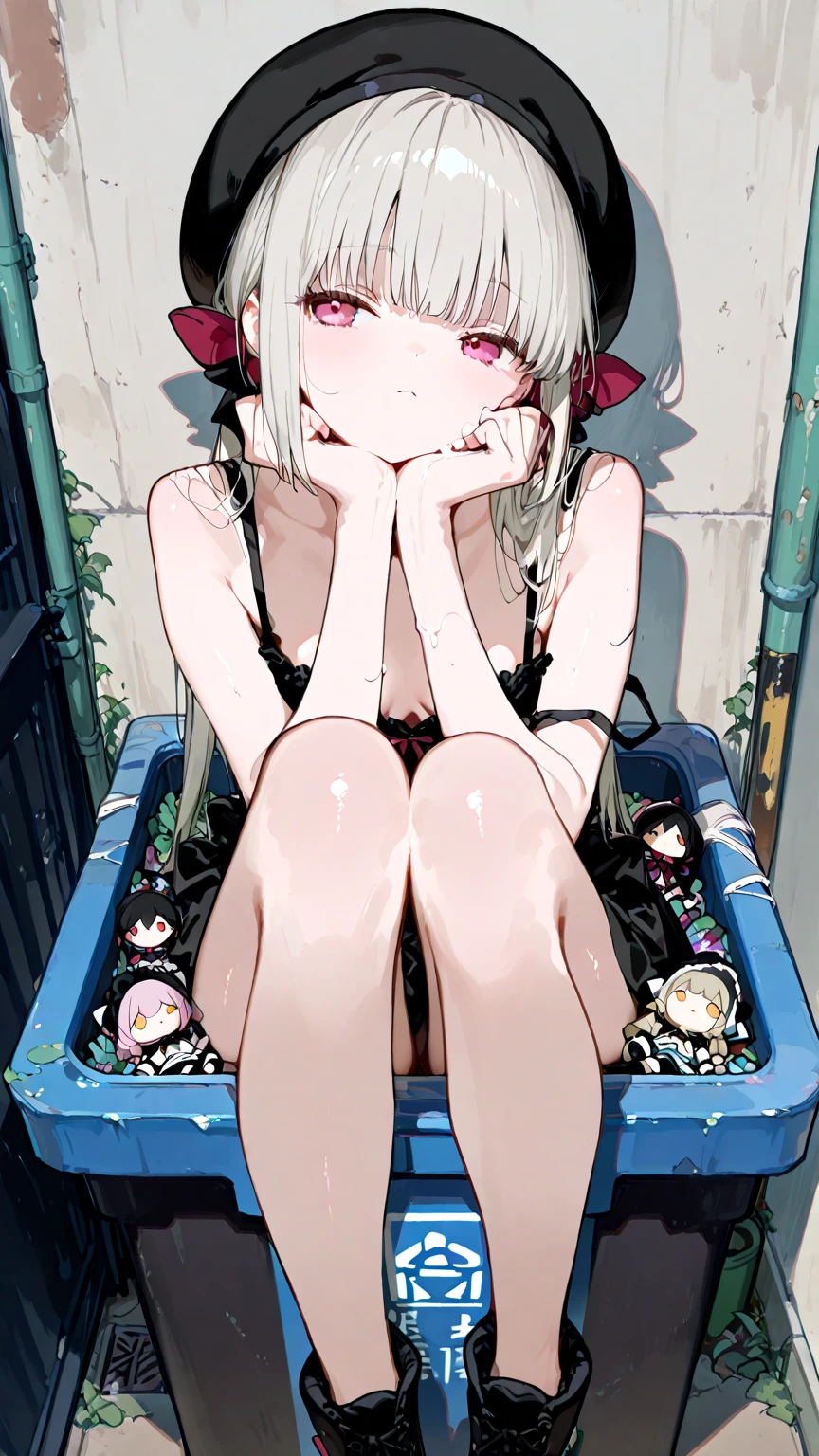 NSFW,perfect eyes:1.2, fine eyes:1.4, small breasts、pineapple, smile, sitting, whole body, air bubble, (masterpiece:1.2, highest quality), ticker, /Bottle, inside the container, (Beautiful detailed eyes: 1.2), 1 girl, alone, Transparent pink short hair, two tone hair, in water, floating hair, (bound:1.4), (BDSM:1.7),shy,blush,cry,I was scared,(anger:1.3),((turn your arms behind your back))
