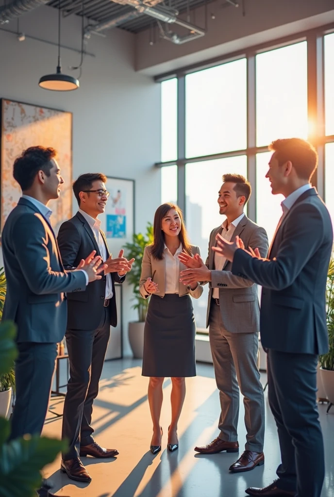 several people are clapping and smiling in front of a computer, a group of people, excited, people panicking, best on adobe stock, being delighted and cheerful, interesting background, professional, everyone having fun, very excited, exceptional, groups of happy humans, celebration, coworkers, celebrating, joyful people in the house, in an call centre office, competition winning, 8K, SHARP, ultra sharp, realistic, HD