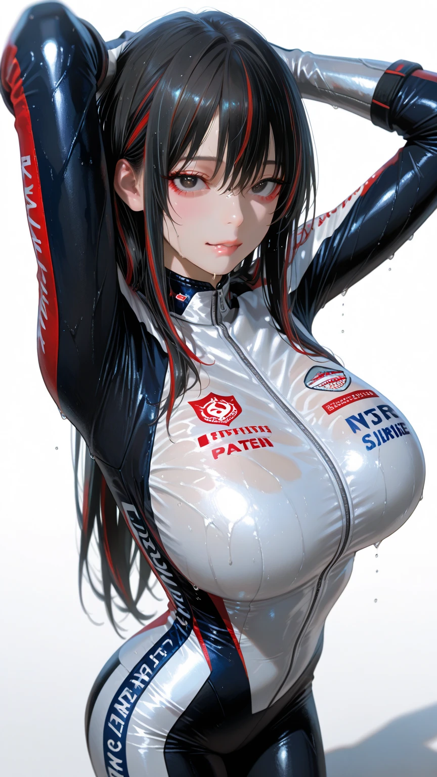 NSFW、Highest quality、(One girl),Big Breasts、(Road bike)、((Get on a bike))、Smiling at the viewer、Beautiful Eyes、Beautiful Face、Delicate eyes、Tight, shiny cycling wear、((Sweatで透けたサイクルウェア))、Sweat、Morning urban valley、street tree、Nipple piercing