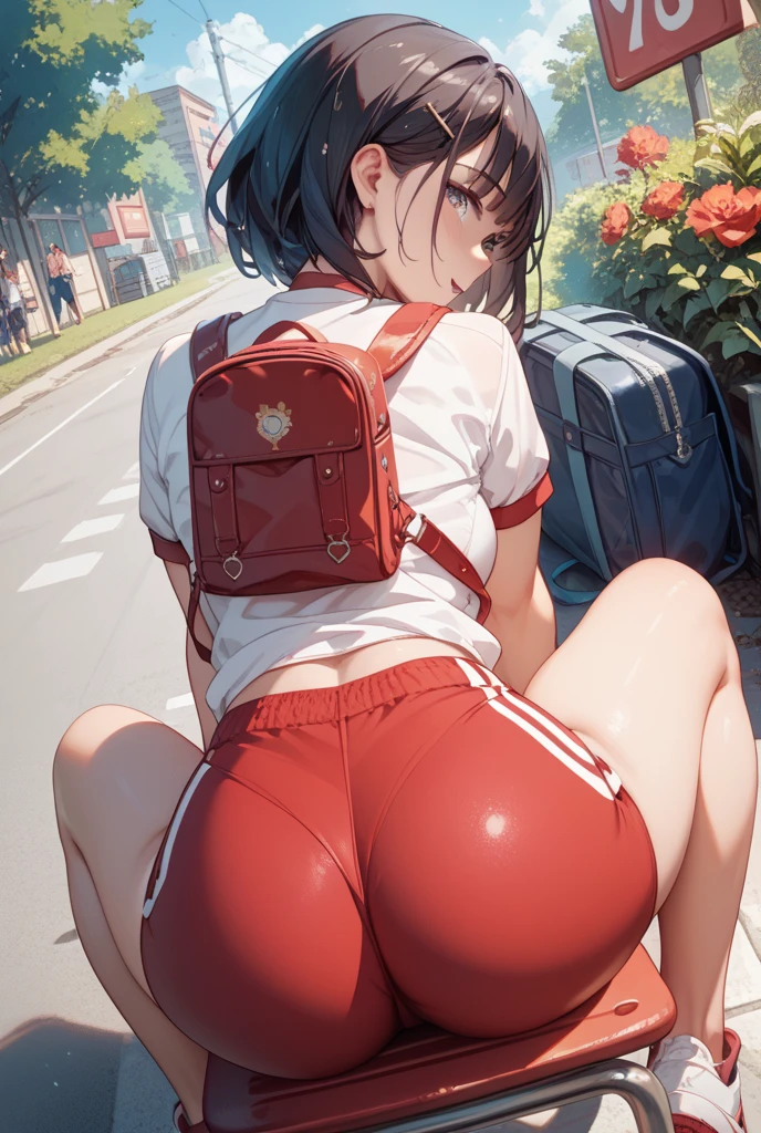 (masterpiece, Highest quality:1.2), alone, One girl, 幼いchildのゴールドシップ, pillbox hat,、White blouse、、、Pleated skirt、Knee-high socks、grassland、Nature、blush、Close your eyes and scream、Muddy liquid all over the body、Big Breasts、Clothes are see-through、、Kindergarteners、、6 years old、、の小さな体、White viscous liquid、A lot of love juice、、Masturbation、masturbation behavior、Back view、Carry a school bag、On all fours、Big Ass、Lace panties、See-through panties,See-through pussy