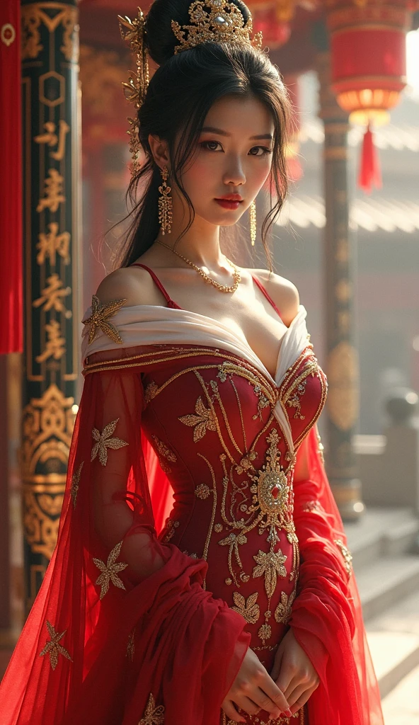 Japanese beautiful girl Fantastic World Futuristic costume Fantastic Background Long shot whole body