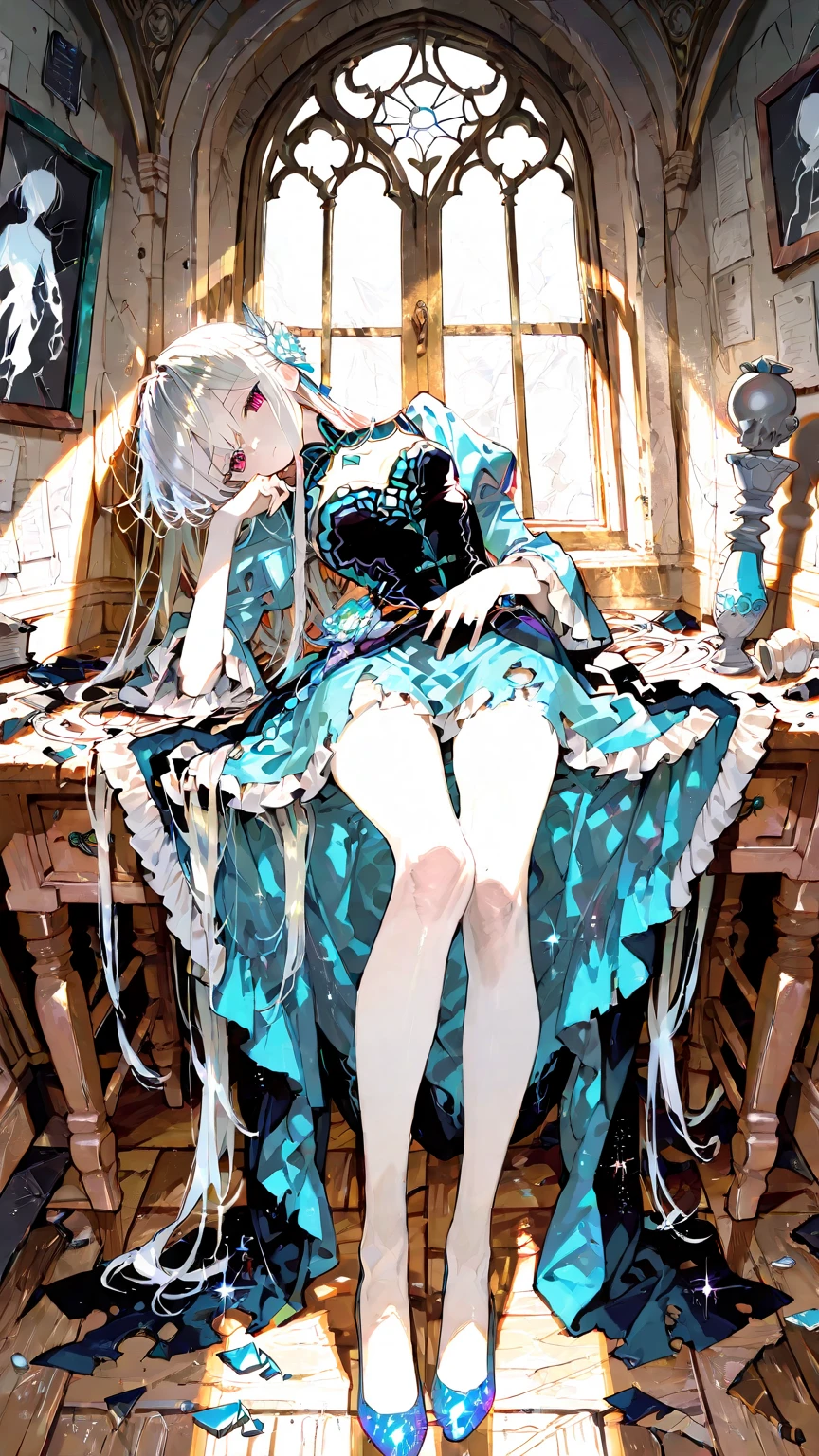The girl has white hair,The girl's eyes were covered with gauze,With a ball of mouth on the mouth,Girl wearing sex stockings on her legs,Girl wearing erotic panties,The three walls of the cell have no windows, Black walls, and dense iron railings in the other direction, The girl can't escape,The girl was in a dimly lit cell,The girl lay on the floor of the cell,Many cells were covered with tentacles and chains,The girl next to the boy in the girls' cell,The boy wears a prisoner's uniform,There was a boy next to the girl,A dragon's tail grows from the girl's ass,Blue eyes,The girl is beautiful,with two legs,The girl's face is human,The girl did not wear shoes,The girl raised her hands above her head and the back of her head, The girl's hands were locked,The girl showed her armpits,The girl has white liquid under her armpits,Wear sex stockings on your legs,The girl was not wearing any clothes,The girl exposes her sexual organs,Girls wear only underwear and bras,white liquid on your face,The girl had a white liquid in her mouth,There is a white liquid on the body。There is a white liquid next to the girl。The girl wears a pink dog collar around her neck,The dog collar is connected with a chain。The girl opened her mouth wide,Sticking out his tongue,Completely bare shoulders and abdomen,The girl gasped。Slim legs,delicated face,The girl has white liquid on her face,Small and delicate feet。The thighs and calves are fully presented in front of me。No shoes on,The girl's collar was tied to an iron chain around her ankle。The collar on the girl's thigh is connected with a chain,Girl in a place full of iron ingots and tentacles,There was a large amount of white liquid on the floor of this cell,There is a lot of white liquid on the girl。There was a tentacle wrapped around the girl's abdomen,There are tentacles wrapped around the girl's body,There are a lot of girls' tentacles wrapped around,The girl also had many chains tied around her body。