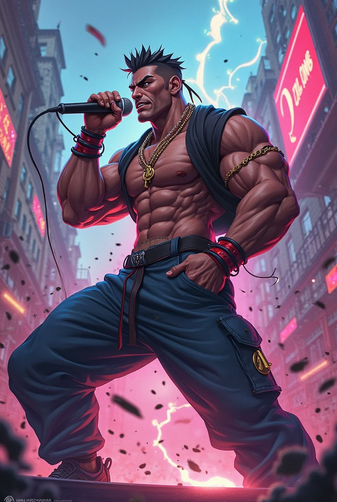 ((best quality)), ((ultra-detailed)), ((masterpiece)), photography, scene: abandoned gas station, theme: anthropomorphic animal mafia, character: fox, appearance: muscle building, action: combat posture, expression: fierce, holding a baseball bat, gold necklace, bare body top, sports mafia tattoos, perspective: 4K.
