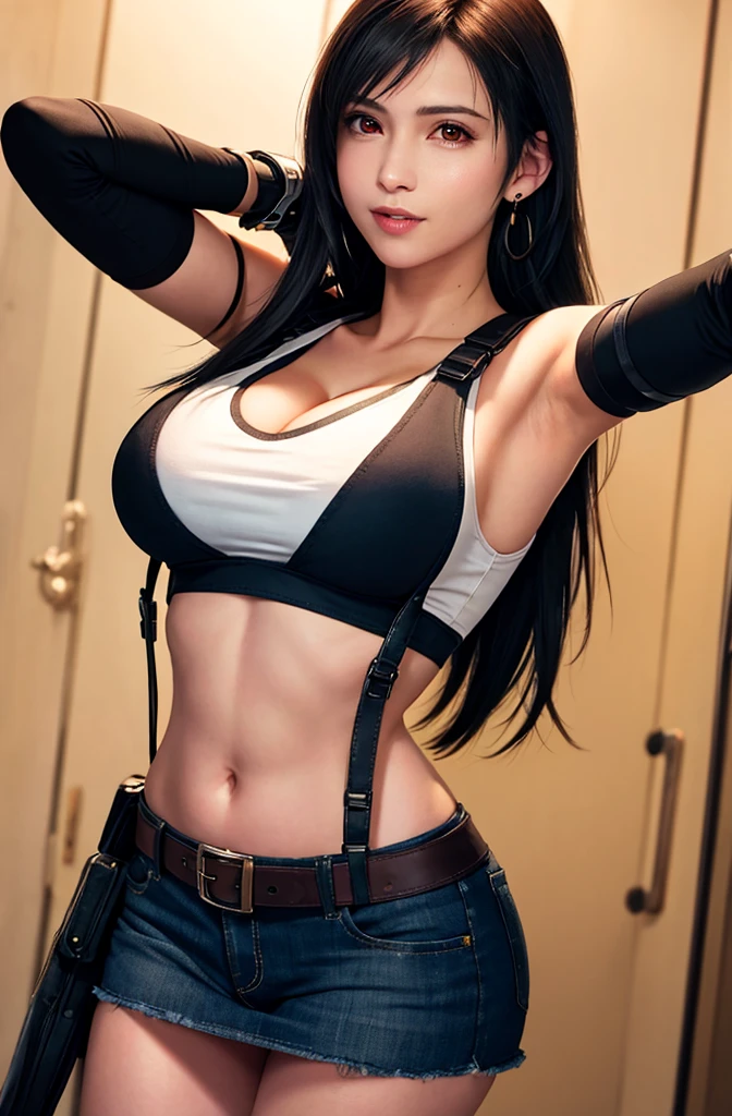 denim short，blackstockings，Mall，（Inspired by the Avengers），pony tails，One-piece unisex trousers，machine girl，Security level，big assa，（8K，photo RAW，Fotorrealista：1，25），（Excessive lip gloss，Very many eyelashes，best qualityer，超高分辨率，depth of fields，color difference，Wide light，natural color，Distant pictures（1：2）