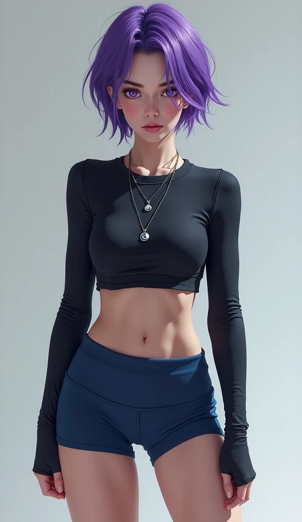 Mesh leggings,  short in mesh t-shirt, without bra, back view
