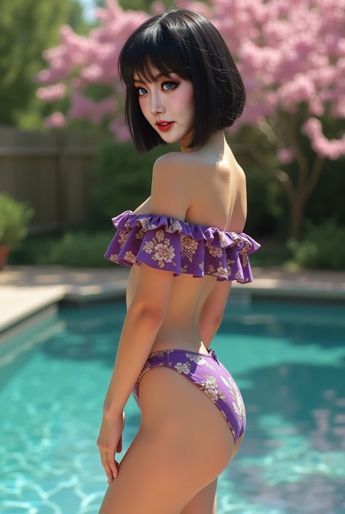 Photo oF a 17 year-old American girl, .CRUDO, beautiFul woman , cabello color purpura , pelo color purpura ((retrato)), ((Cara detallada:1.2)), ((Detailed Facial Features)), (Piel Finamente detallada), pale skin , ojos color.azul , 、un sexy(color fresco), wet, wet, ReFlectoreasutepiece) (proporciones perFectaotos realistas)(La mejor calidad) (Detallado) FotograFiado con una EOS R5 de Canon, lente de 50 mm, F/2.8, NFFSW, (8K) (papel tapiz) (cinematic lighting) (dramatic lighting) (sharp Focus) (Enrevesado) senos grandes , pechos grandes , cuerpo completo , hermoso cuerpo de adolesente , posando sexy , posando de Frente para la camara ,lindo maquillaje , gran sonrisa , labios rojos. Mlp , Rarity , ropa ajustada , ropa intererior , pose sexy