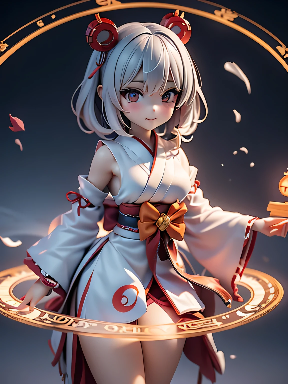 PopMart blind box IP, Chinese zodiac, super cute boy wearing rabbit shaped hat, technological elements, fashionable clothes, streamlined 3D/C4D production: 8K HD picture quality/lighting/ultra-fine lens depiction 1.5, flawless, chibi background/cinematic sense.