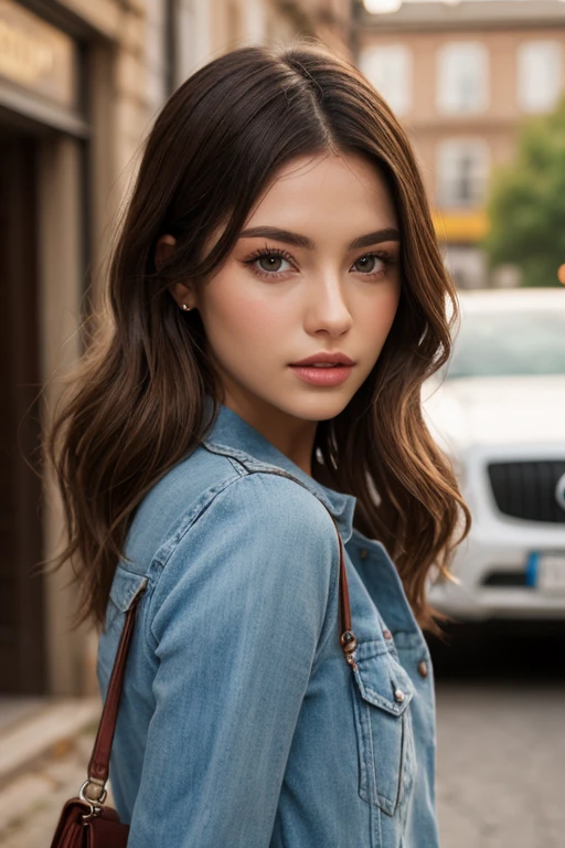 <lora:m1r4nd4k3rr:0.9>, a Realistic photo of m1r4nd4k3rr woman, breasts, looking at viewer, short hair, blue eyes, simple background, brown hair, shirt, white background, cleavage, jewelry, jacket, upper body, earrings, parted lips, off shoulder, lips, realistic, denim jacket, professional Photography, Photorealistic, detailed eyes, RAW, analog, sharp focus, 8k, HD, DSLR, high quality, Fujifilm XT3, film grain, award winning, masterpiece