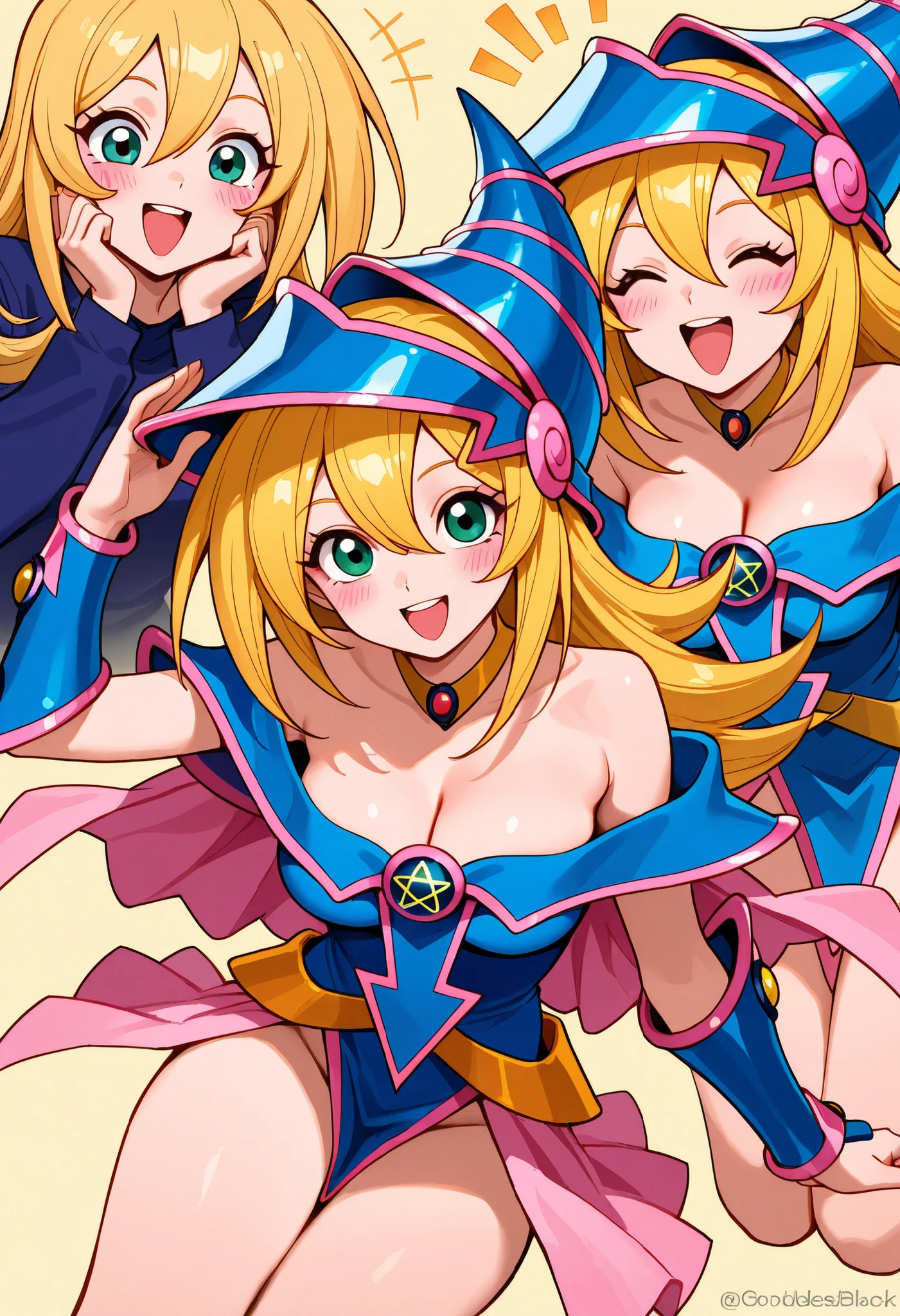 Black magician girl, Blue clothes, blondesBlack magician girl, Blue clothes, blondes, ( cheerful laugh , Aerial)