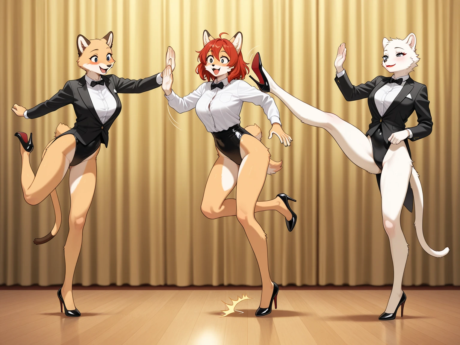 top quality, best quality, High-quality illustrations, masterpiece, super high resolution, detailed background, Burlesque, cabaret, show, absurdres(highly detailed beautiful face and eyes)perfect anatomy, expression, good lighting, cinematic shadow(kemono, furry anthro)assorted poses(sound effects, motion blur),