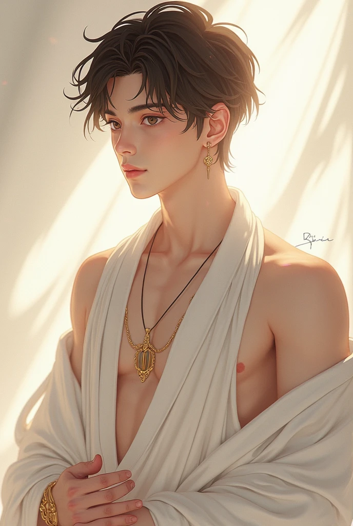 A teenager boy, blondie short hair, 18 years old, pink eyes like a rubi, pale skin, rose lips, a soft scar in your eyebrow, perfect golden ratio. He use royalty clothes in the rose color. Your background with some kind of magic. 8k, best quality masterpiece