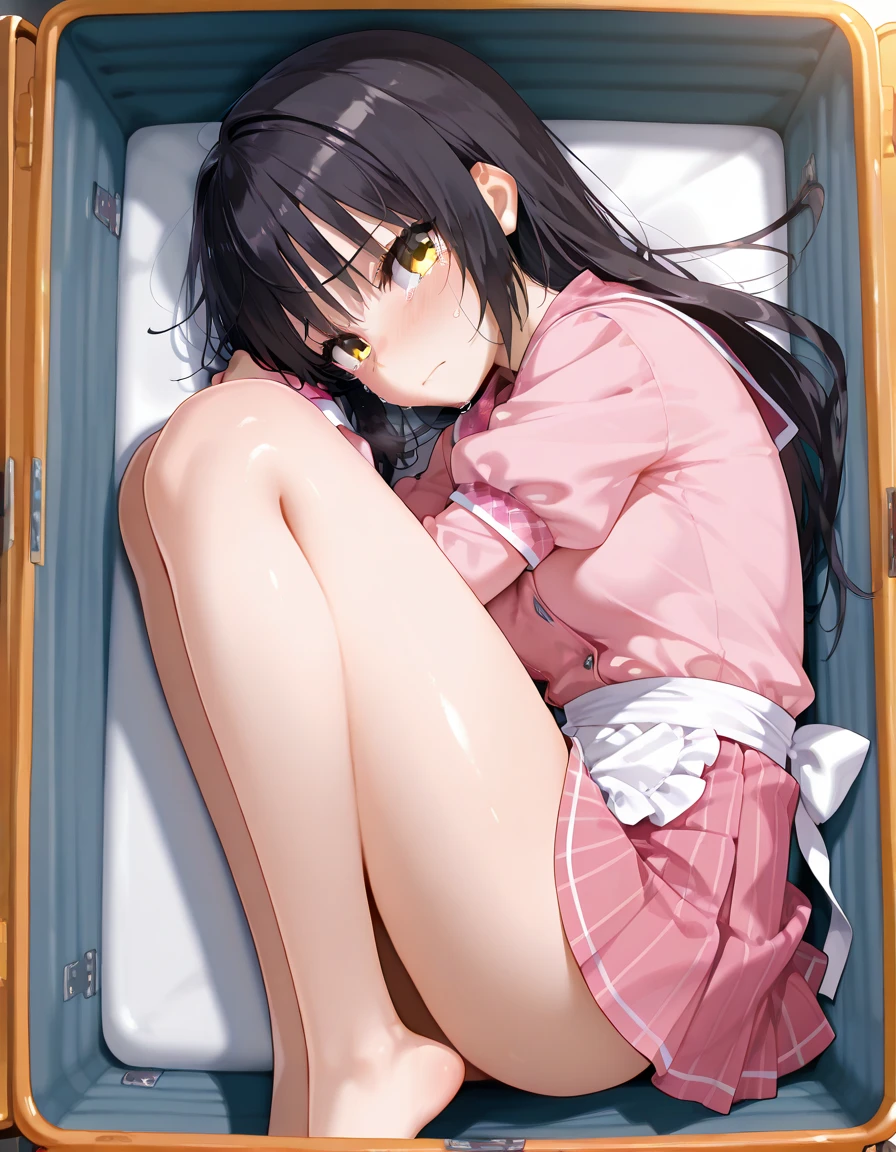 8k ,  A princess wearing a super shiny pink Chinese dress spreads her legs wide and cries while letting out diarrhea　Filth　Splashing feces onto the futon