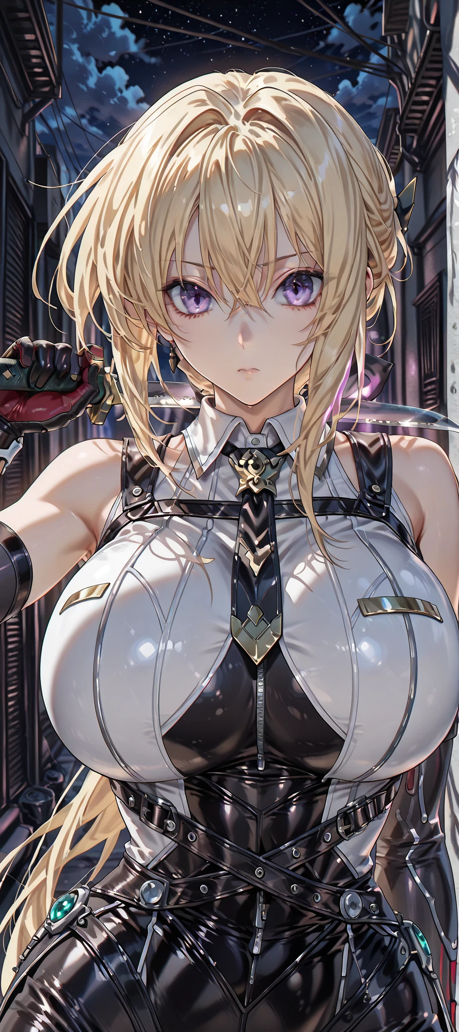 ((best quality)), ((Masterpiece)), (details:1.4), 3d, HDR (high dynamic range), mature woman, เหมือนจริง, High Ponytails, Blonde hair, Red eyes, จมูกโด่ง, ปากแดง PBR surface, After processing, Anisotropic filtration,depth of field, Maximum clarity and clarity, multi-layered surface, perfect proportions, 8K raw files, holy paladin, Heavy armor, Fierce,
