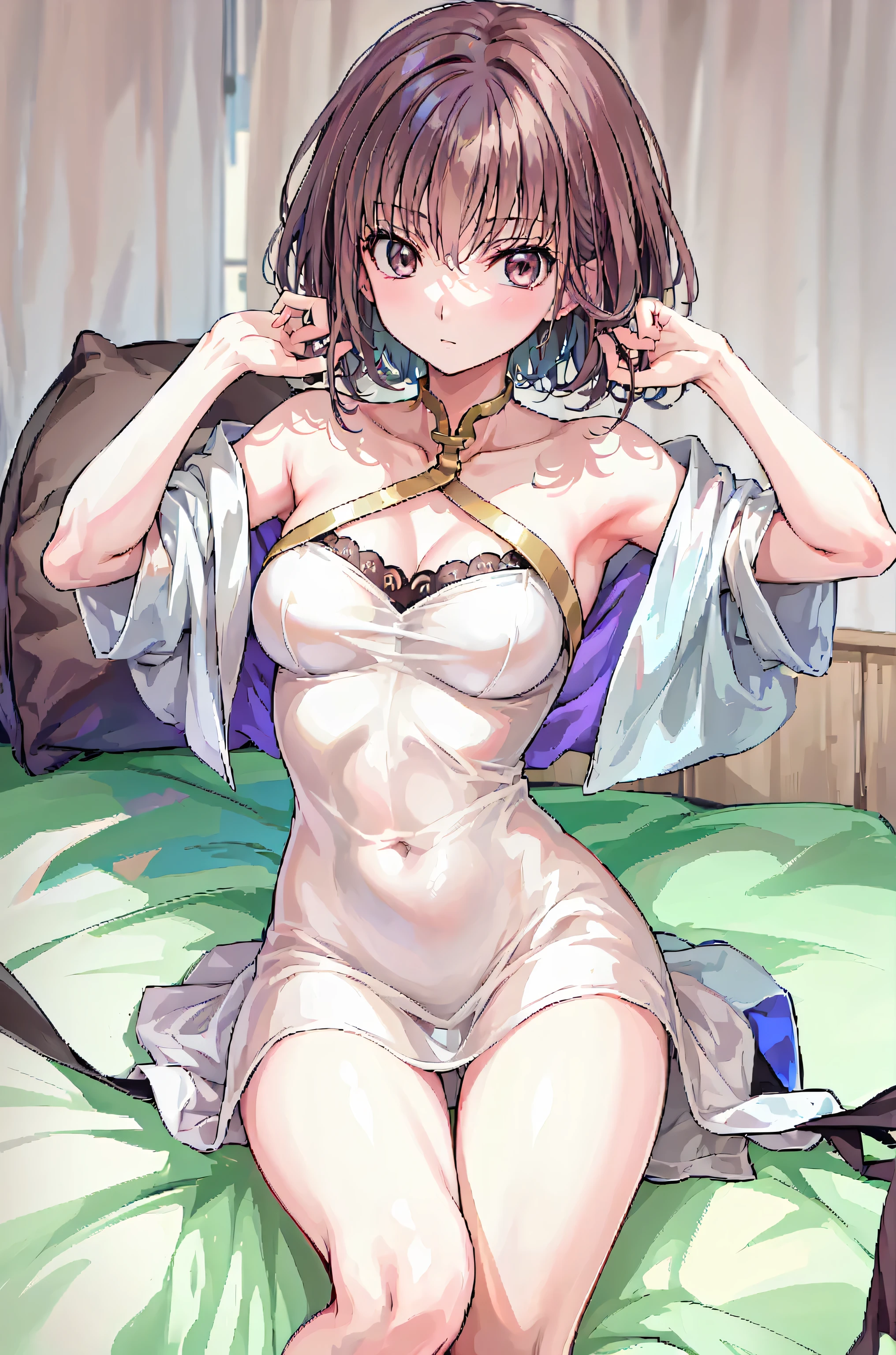 (((High resolution:1.5))), (((Very detailedな:1.5))), (((Two Girls:1.3))),((7Head to Body:1.3))、 (((White bed,Bright interior、Midday light background)))、(((Happy expression))), (((smile:1.5)))、(((Beautiful and detailed eyes:1.3))), (((Very detailed))), (((Details face:1.5))), break ,sunny、(((Very delicate body:1.5)))、(((Flat Chest:1.3)))、((Small waist))、(from side:1.3),(((Embrace:1.3)))、(((very short hair:1.5)))、((braided bun:1.5))),Normal limbs、(((thigh gap:1.3))),(((White Dakimakura:1.5)))、(((White nude:1.5)))、(((Golden chain:1.5))),