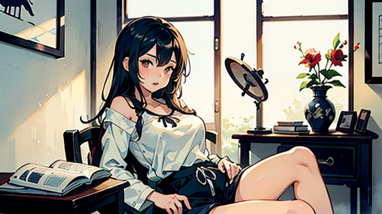 araffe sitting on a chair in a restaurant with a laptop, seductive anime girl, beautiful anime girl squatting, attractive anime girl, a hyperrealistic schoolgirl, hyperrealistic schoolgirl, beautiful alluring anime teen, realistic anime 3 d style, the anime girl is crouching, beautiful alluring anime woman, photorealistic anime, realistic schoolgirl