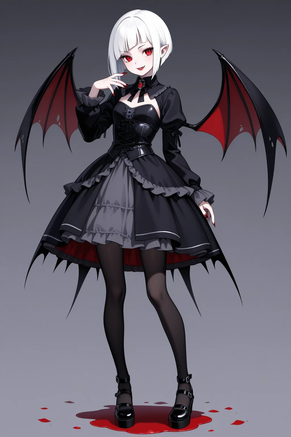 (((masterpiece, of the highest quality, super detailed))), hand drawn style, hand painted style, watercolour, sketch, a knight, white background, plain background, Bloodborne inspired, tatty Bloodborne attire, occult aesthetic, occult, tatty red and white clothing detailed and intricate steampunk and detailed gothic lolita (with a hood), long coat, very thin long legs, Complex laced boots, Fluttering lace flared long knee length dress with frilly petticoats, long dress, knee length dress, petticoats gothic lolita aesthetic, beautiful small breasts, (((( Highly detailed face))), small thin nose, Small thin lips mouth, (((Very sharp focused eyes))), Very large slit precision pale grey eyes that shine like jewels. ((dark hair)), ((long ponytail, thick ponytail, heavy ponytail)), very long eyelashes, white background, Very dramatic and cinematic lighting, tatty damaged old red and white clothing, full body, whole body, body, cosmic horror, grim dark