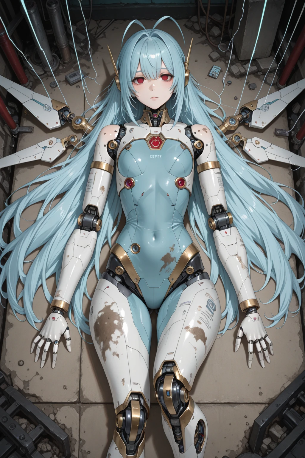 ((Finest quality)),(超A high resolution),(ultra-detailliert),((Best Anime)),sharpnes,Clair,Art with astounding depictions, Electromechanical,(android,Body fused with machinery,Mechanical parts exposed from the body,Cables connected to the entire console)