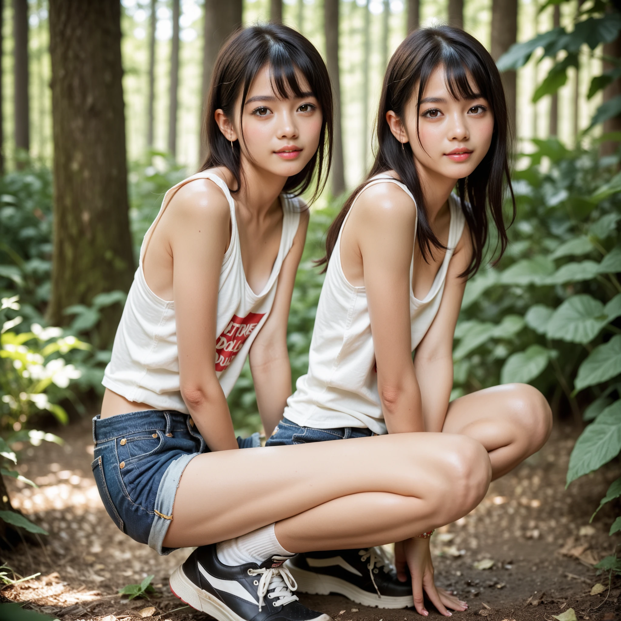 A beautiful Japanese girl with fair skin and angelic features............... 、One girl、She is a teenager、Looks like a slender 12 year old.Bust is 74cm、she is a warrior on the battlefield、She is captured by enemy soldiers in a deserted village.、tome'a little embarrassing for her. She has a childish appearance with a flat chest. 、 The atmosphere in the village is professional and clean.............. ...... The artwork is、Must be realistic, Highly detailed photorealistic quality, high resolution render, Gives a cute and innocent atmosphere. Lighting should be balanced and natural, Beautifully illuminate the scene.、The setting is a jungle village.、There are many male soldiers in the village.、wearing simple underwear、The upper body exposes the chest、she has nipples out、her crotch is being played with、Many tanks were running through the village.、A festival is held in the village、she is breastfeeding a soldier、She serves sex to soldiers