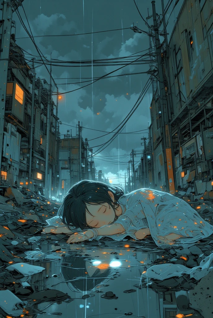 magazine　Collapsed city　On the building　On the rooftop　natta　Sitting with your back to you　The moon is very big --auto