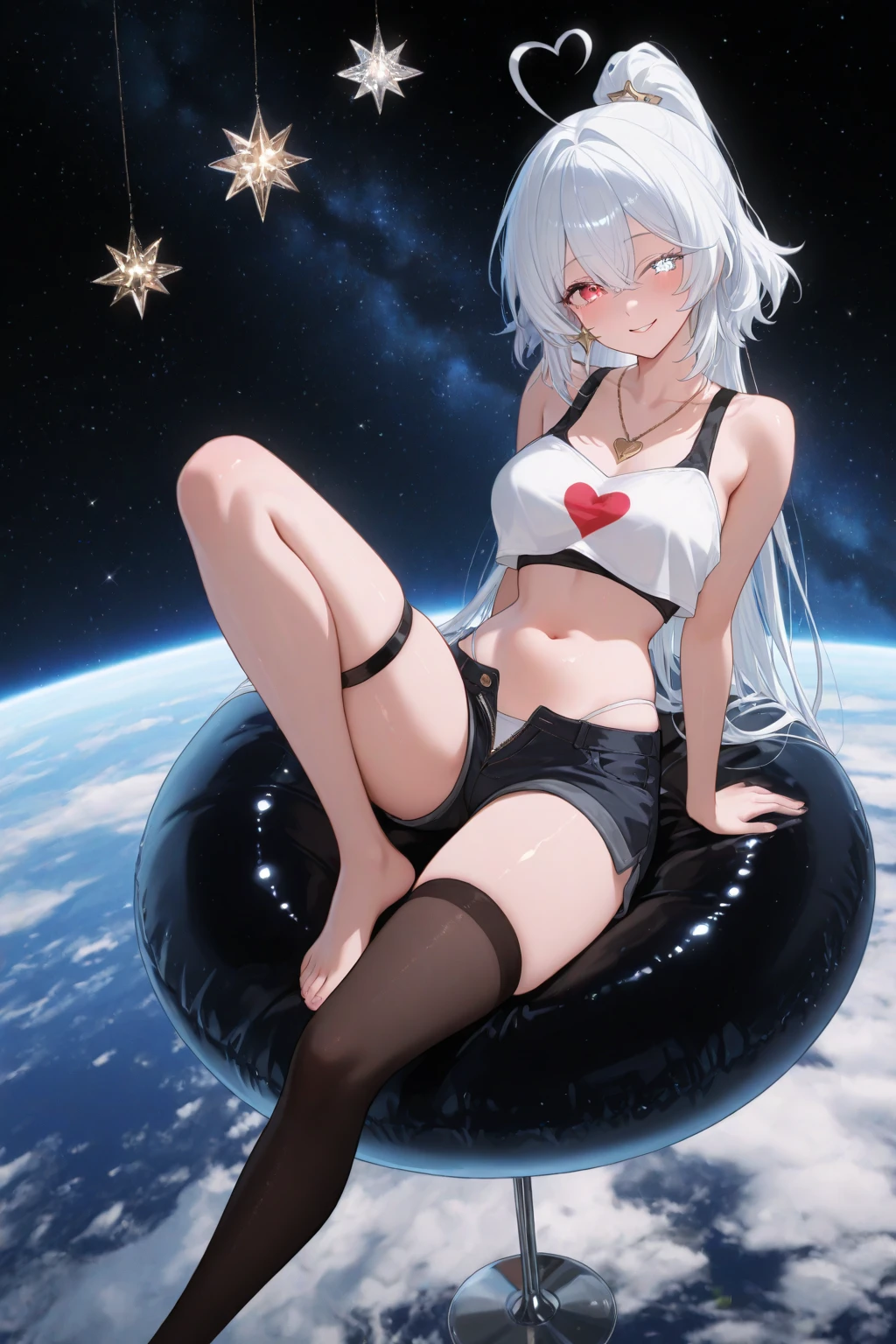 naked, no clothes, high quality, full body, giantess, huge breast, anime, extra-large, sitting on a planet, space, loli, child