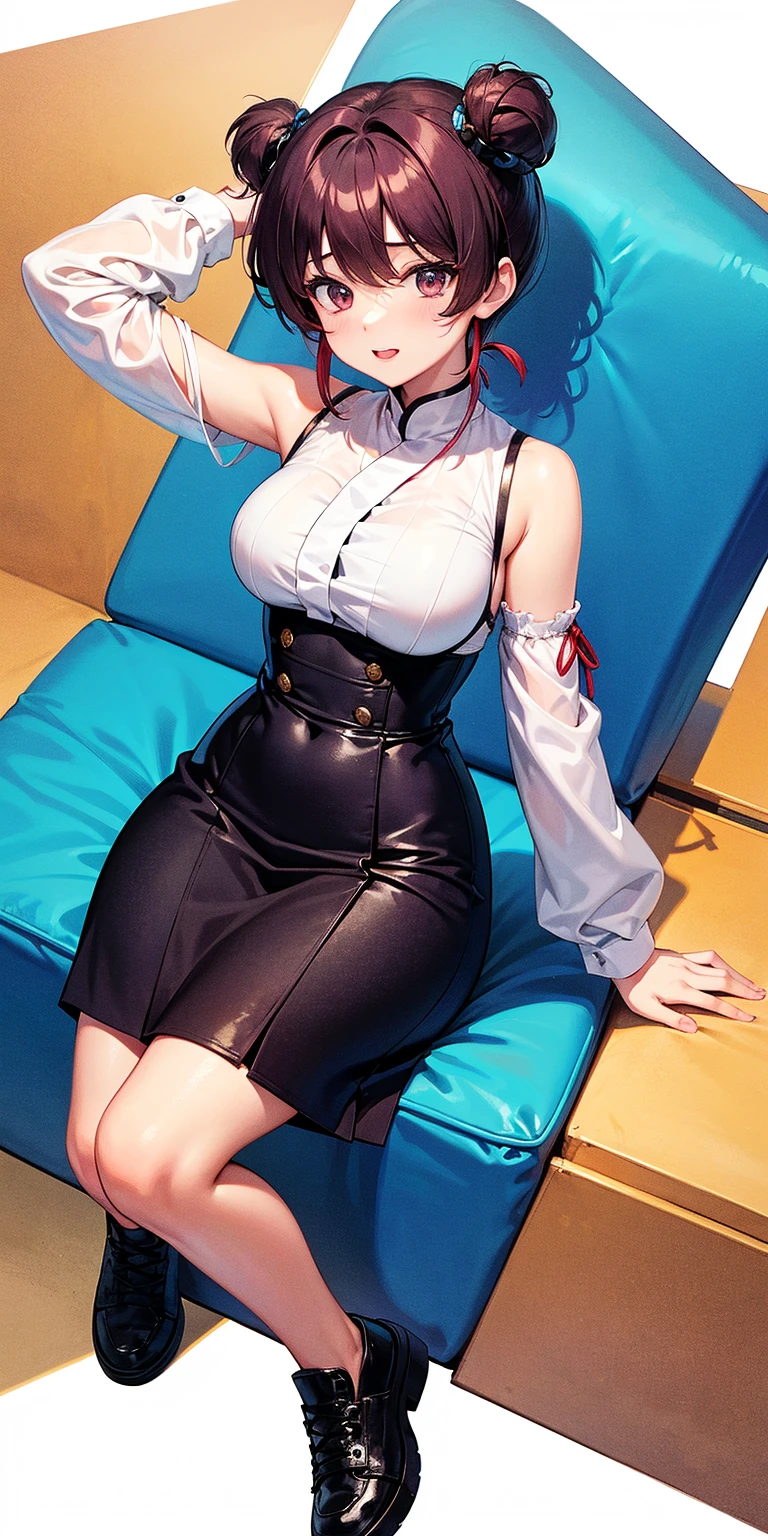 Masterpiece, high quality, 8k, ultra detail, 1 girl, (dynamic poses), ((callicow)), sitting, bed, huge breast, smile,